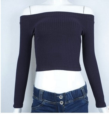 Outono novo 2017 fora do ombro colheita topo t camisas venda quente manga longa sólida curto camisetas para roupas femininas moda magro camiseta