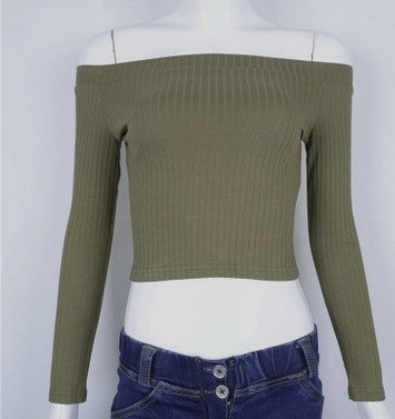 Outono novo 2017 fora do ombro colheita topo t camisas venda quente manga longa sólida curto camisetas para roupas femininas moda magro camiseta