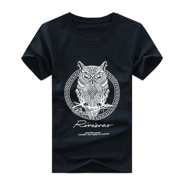 Fashion Men Cotton Short Sleeve T-shirt Owl Print Summer Casual Night Bird O-neck T-shirts Tee Tops H9