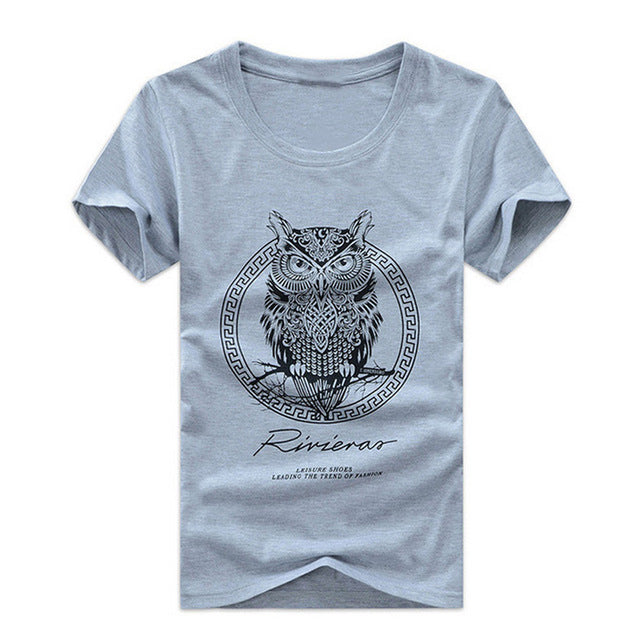Fashion Men Cotton Short Sleeve T-shirt Owl Print Summer Casual Night Bird O-neck T-shirts Tee Tops H9