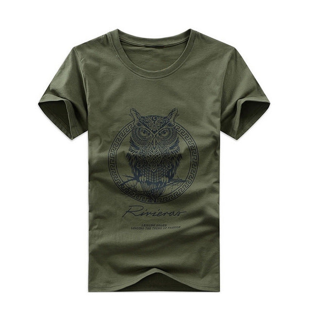Fashion Men Cotton Short Sleeve T-shirt Owl Print Summer Casual Night Bird O-neck T-shirts Tee Tops H9