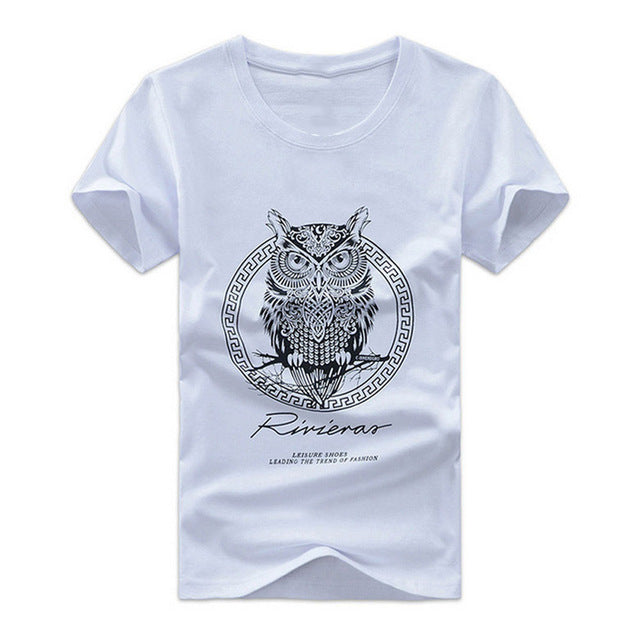 Fashion Men Cotton Short Sleeve T-shirt Owl Print Summer Casual Night Bird O-neck T-shirts Tee Tops H9
