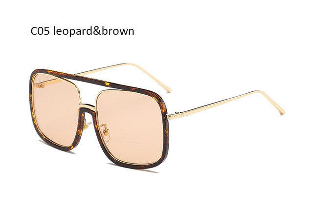 Fashion Clear Pink Oversized Square Sunglasses Women Brand Designer Vintage Flat Top Sun Glasses For Female