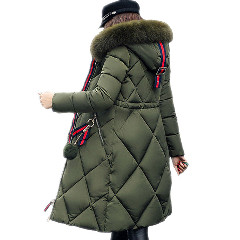 Big fur winter coat thickened parka women stitching slim long winter coat down cotton ladies down parka down jacket women 2017