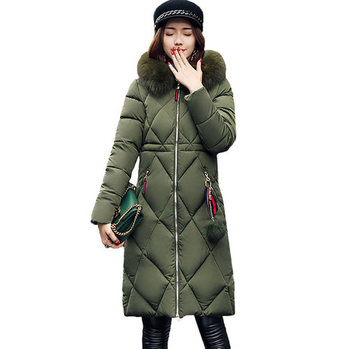 Big fur winter coat thickened parka women stitching slim long winter coat down cotton ladies down parka down jacket women 2017