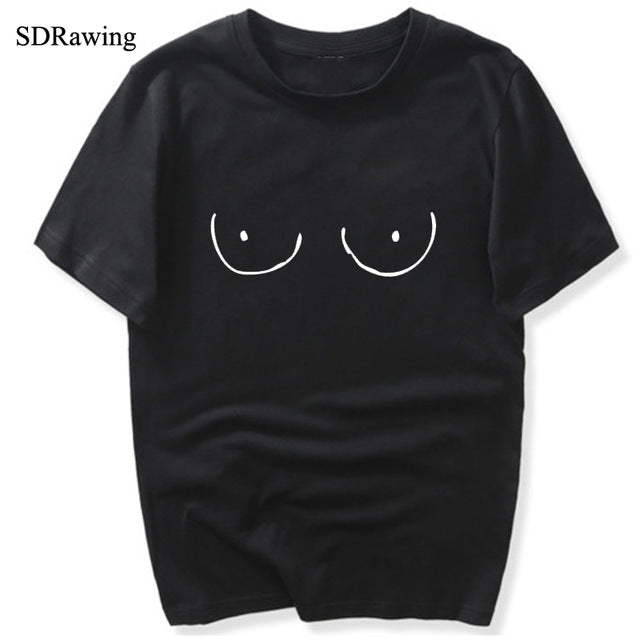 SDRawing funny TITTIES BOOBS BOOBIES Print Cotton Casual Women brand T shirts O neck Tops Tees shirts Night Club ClothingS-XXXXL