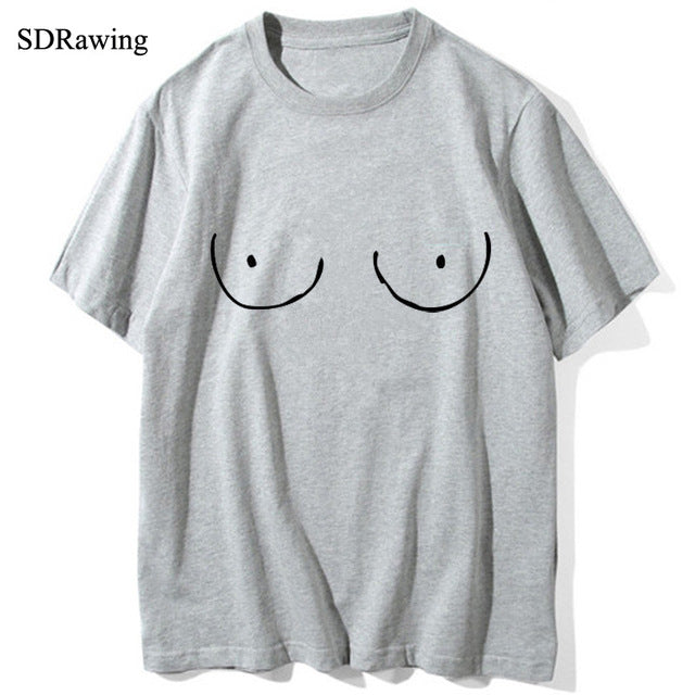 SDrawing engraçado peitos peitos impressão algodão casual feminino marca t camisas o pescoço topos camisetas camisas clube noturno ClothingS-XXXXL