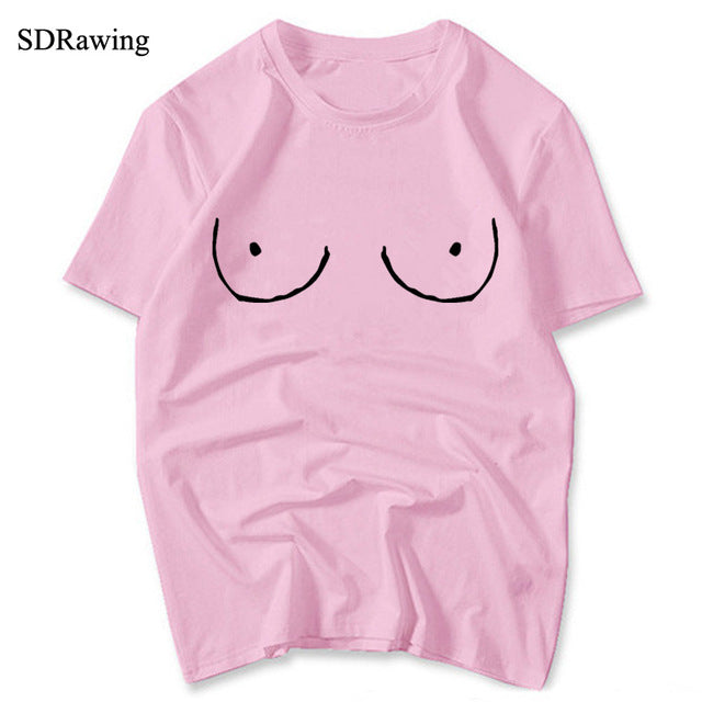 SDrawing engraçado peitos peitos impressão algodão casual feminino marca t camisas o pescoço topos camisetas camisas clube noturno ClothingS-XXXXL