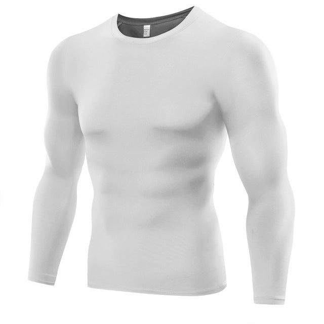 Camiseta de compressão masculina, manga comprida, fitness, treino, camada de base, tops justos, camisetas finas, tamanho grande