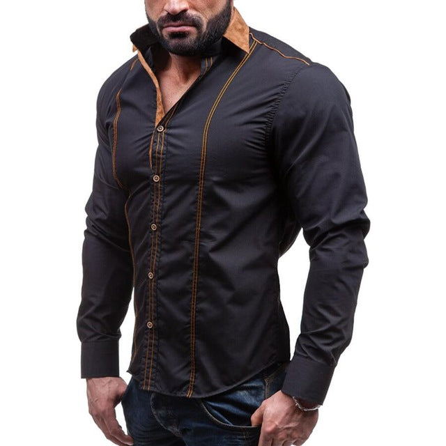 Men's Casual Shirts 2017 Brand Long Sleeve Shirts Slim Fit White Dress Shirt Stitching Clothing Camisa Masculina Big Size M-XXXL