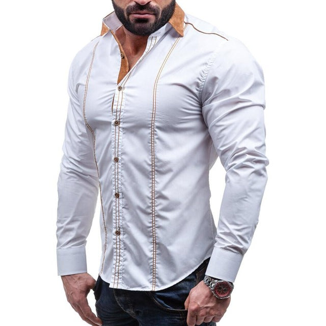 Men's Casual Shirts 2017 Brand Long Sleeve Shirts Slim Fit White Dress Shirt Stitching Clothing Camisa Masculina Big Size M-XXXL
