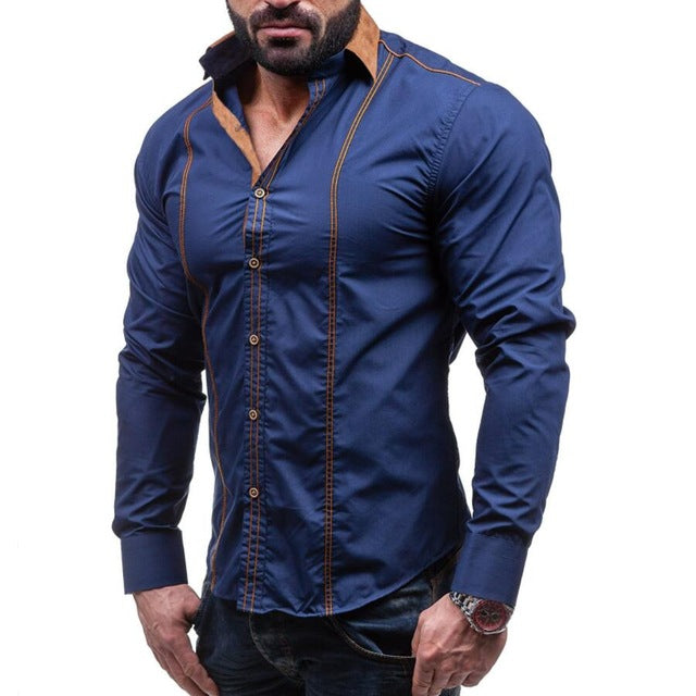 Men's Casual Shirts 2017 Brand Long Sleeve Shirts Slim Fit White Dress Shirt Stitching Clothing Camisa Masculina Big Size M-XXXL