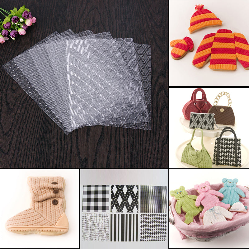 6Pcs Fabric Texture Mat Cookie Biscuit Decor Stencil Silicone Fondant Geometry Sheet Sugar Craft Cupcake Baking Decorating Tools