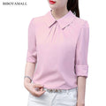 BIBOYAMALL 2017 New Hot Women Blouse White Shirt Top Femme Fashion Casual Long Sleeve OL Work Sliod Blouses Women's Shirts/ Pink