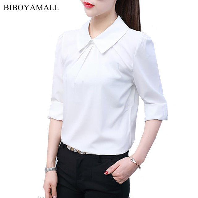 BIBOYAMALL 2017 Novas Mulheres Quentes Blusa Camisa Branca Top Femme Moda Casual Manga Comprida OL Trabalho Sliod Blusas Camisas Femininas/Rosa