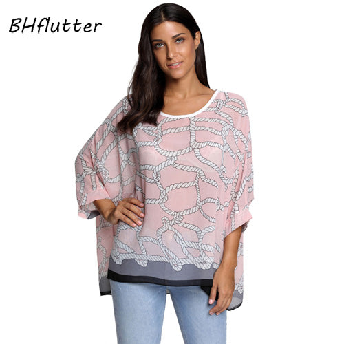 BHflutter النساء البلوزات الصيف بلايز تيز نمط جديد 2018 Batwing بلوزة شيفون عادية قميص 4XL 5XL 6XL حجم كبير النساء الملابس
