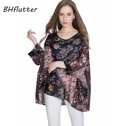 BHflutter النساء البلوزات الصيف بلايز تيز نمط جديد 2018 Batwing بلوزة شيفون عادية قميص 4XL 5XL 6XL حجم كبير النساء الملابس