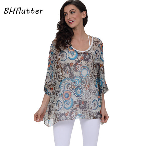 BHflutter النساء البلوزات الصيف بلايز تيز نمط جديد 2018 Batwing بلوزة شيفون عادية قميص 4XL 5XL 6XL حجم كبير النساء الملابس