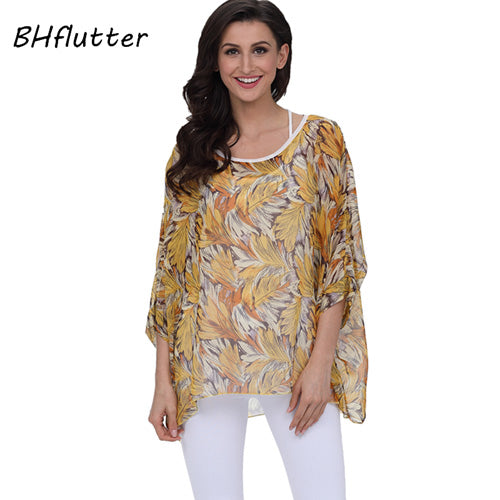 BHflutter النساء البلوزات الصيف بلايز تيز نمط جديد 2018 Batwing بلوزة شيفون عادية قميص 4XL 5XL 6XL حجم كبير النساء الملابس