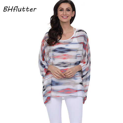BHflutter النساء البلوزات الصيف بلايز تيز نمط جديد 2018 Batwing بلوزة شيفون عادية قميص 4XL 5XL 6XL حجم كبير النساء الملابس