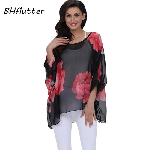 BHflutter النساء البلوزات الصيف بلايز تيز نمط جديد 2018 Batwing بلوزة شيفون عادية قميص 4XL 5XL 6XL حجم كبير النساء الملابس