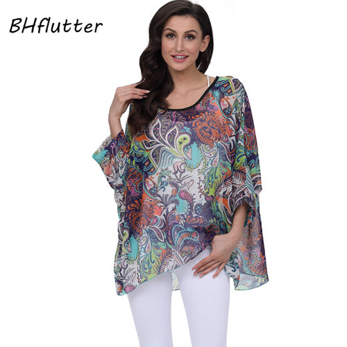 BHflutter النساء البلوزات الصيف بلايز تيز نمط جديد 2018 Batwing بلوزة شيفون عادية قميص 4XL 5XL 6XL حجم كبير النساء الملابس