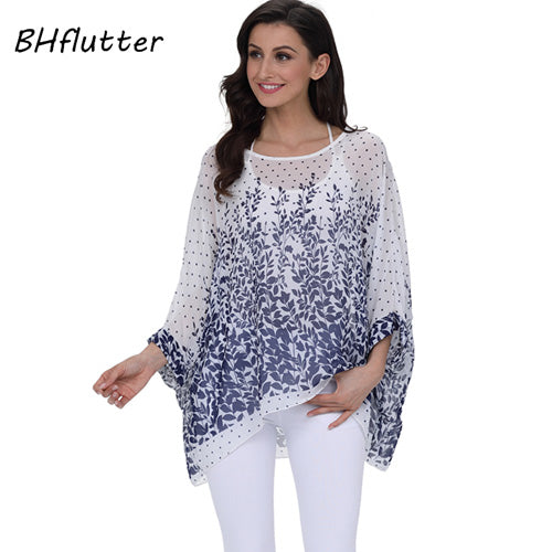 BHflutter النساء البلوزات الصيف بلايز تيز نمط جديد 2018 Batwing بلوزة شيفون عادية قميص 4XL 5XL 6XL حجم كبير النساء الملابس