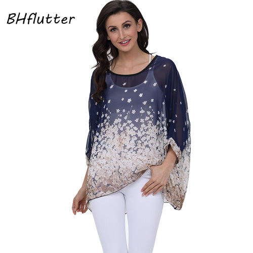 BHflutter النساء البلوزات الصيف بلايز تيز نمط جديد 2018 Batwing بلوزة شيفون عادية قميص 4XL 5XL 6XL حجم كبير النساء الملابس