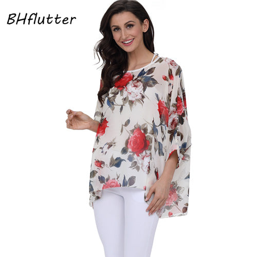 BHflutter النساء البلوزات الصيف بلايز تيز نمط جديد 2018 Batwing بلوزة شيفون عادية قميص 4XL 5XL 6XL حجم كبير النساء الملابس