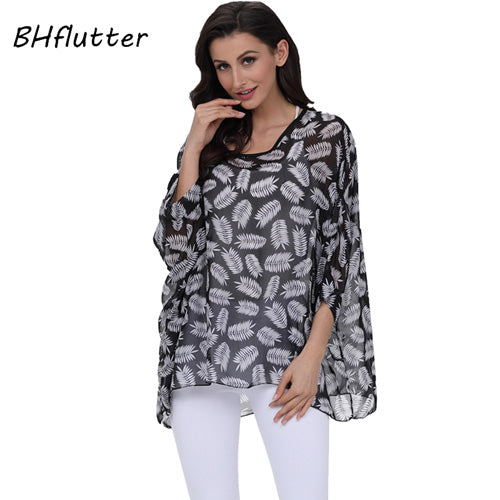 BHflutter النساء البلوزات الصيف بلايز تيز نمط جديد 2018 Batwing بلوزة شيفون عادية قميص 4XL 5XL 6XL حجم كبير النساء الملابس