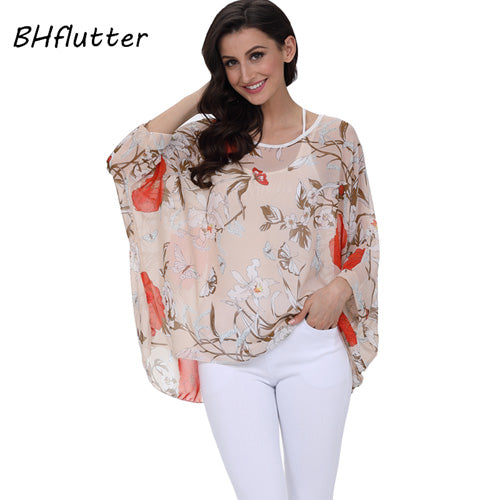 BHflutter النساء البلوزات الصيف بلايز تيز نمط جديد 2018 Batwing بلوزة شيفون عادية قميص 4XL 5XL 6XL حجم كبير النساء الملابس