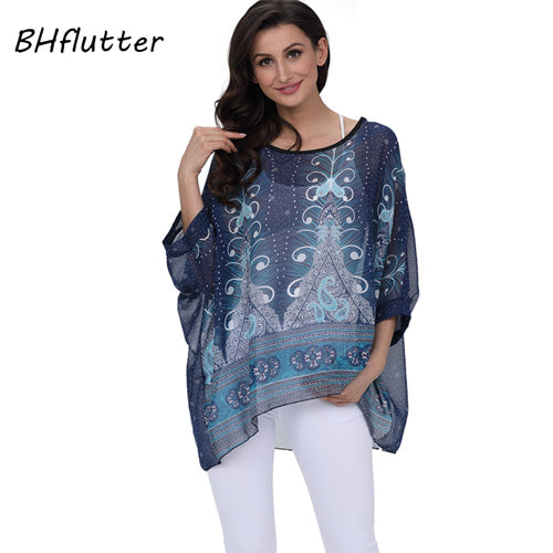 BHflutter النساء البلوزات الصيف بلايز تيز نمط جديد 2018 Batwing بلوزة شيفون عادية قميص 4XL 5XL 6XL حجم كبير النساء الملابس