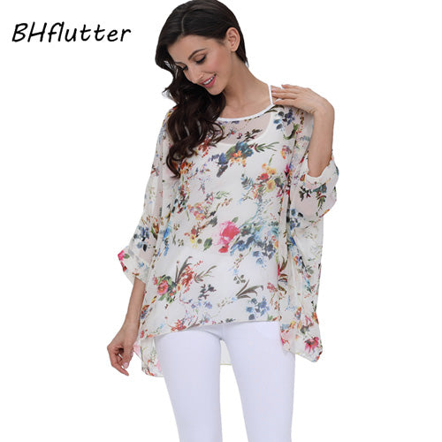 BHflutter النساء البلوزات الصيف بلايز تيز نمط جديد 2018 Batwing بلوزة شيفون عادية قميص 4XL 5XL 6XL حجم كبير النساء الملابس