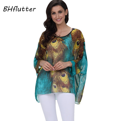 BHflutter النساء البلوزات الصيف بلايز تيز نمط جديد 2018 Batwing بلوزة شيفون عادية قميص 4XL 5XL 6XL حجم كبير النساء الملابس