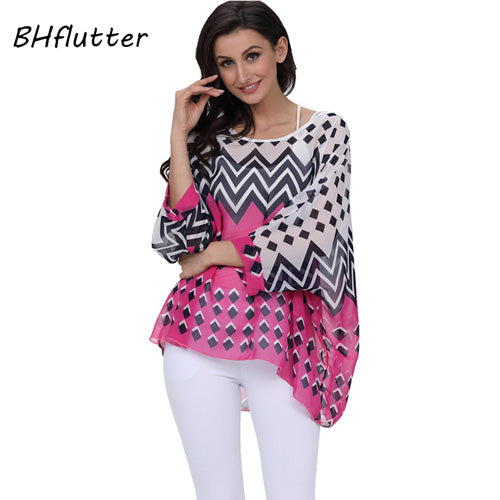BHflutter النساء البلوزات الصيف بلايز تيز نمط جديد 2018 Batwing بلوزة شيفون عادية قميص 4XL 5XL 6XL حجم كبير النساء الملابس