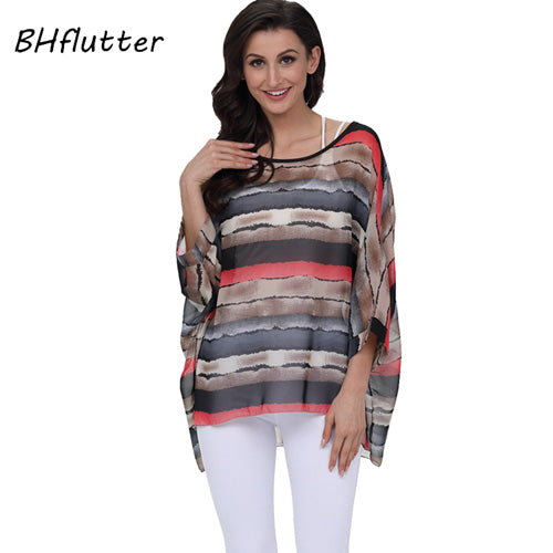 BHflutter النساء البلوزات الصيف بلايز تيز نمط جديد 2018 Batwing بلوزة شيفون عادية قميص 4XL 5XL 6XL حجم كبير النساء الملابس