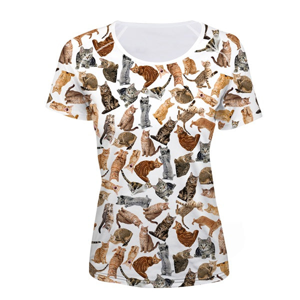 FORUDESIGNS Black 3D Cat Animal Women Casual T Shirt Brand Clothing Women Short Sleeved Breathable Tshirt Female Fitness Tops