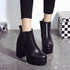 Botas femininas plataforma de salto quadrado couro coxa botas altas sapatos