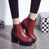 Botas femininas plataforma de salto quadrado couro coxa botas altas sapatos