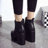 Botas femininas plataforma de salto quadrado couro coxa botas altas sapatos
