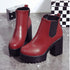 Botas femininas plataforma de salto quadrado couro coxa botas altas sapatos