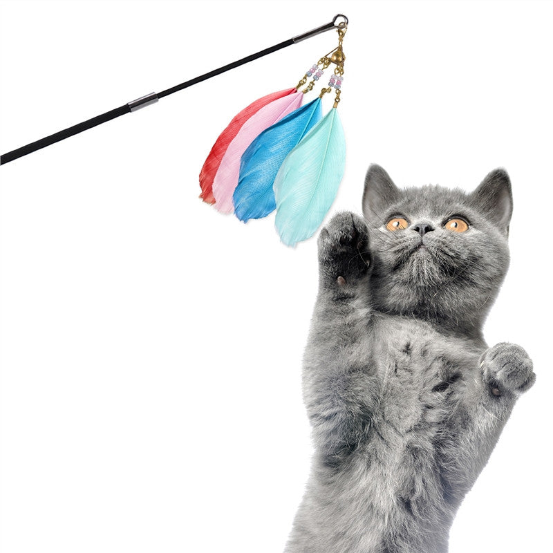 UEETEK Retractable Cat Toys Interactive Feather Teaser Wand Toy with 4 Feathers Refills