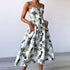 Women Sexy Printing Buttons Off Shoulder Sleeveless Dress Princess Dress