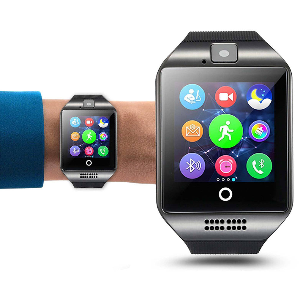 Q18 Relógio de Pulso Inteligente Bluetooth Smartwatch Telefone com Câmera TF/SIM Slot para Cartão GSM Relógio Anti-perdido (Preto)