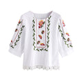 Women Lace Floral Flower Printed Blouse Casual Tops Loose T-Shirt