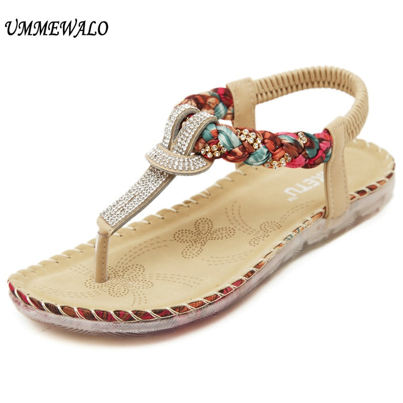 UMMEWALO Sandálias de Verão Mulheres T-cinta Flip Flops Tanga Sandálias Designer Elástico Senhoras Gladiador Sandália Sapatos Zapatos Mujer
