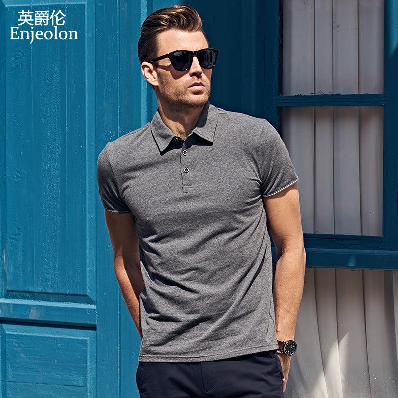 Enjeolon brand quality Mens short sleeve polo Shirts plus size 4XL 7 colors solid black Clothing Tops Tee free shipping T1687