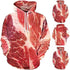 Pulôver unissex de carne crua com estampa 3D de manga comprida com capuz e blusa