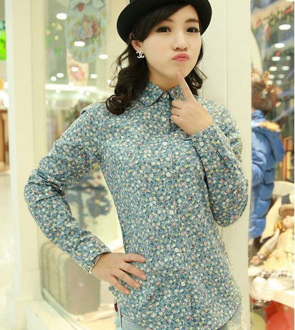 new 2018 Fashion women vintage floral printed flower cotton blouse long sleeve elegant Shirts casual slim S-XL sping Autumn