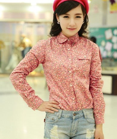 new 2018 Fashion women vintage floral printed flower cotton blouse long sleeve elegant Shirts casual slim S-XL sping Autumn